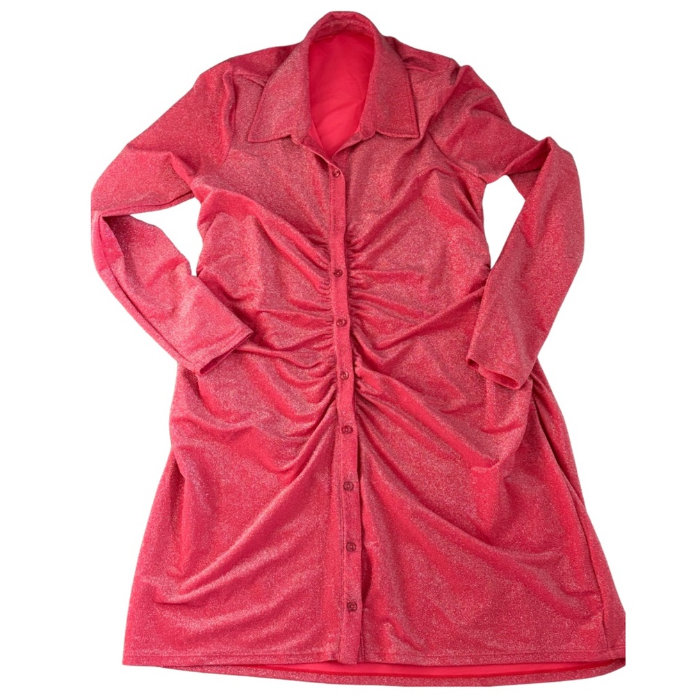 Good American Dress Women’s 2XL Coral Pink Ruched Metallic Shirred Glittery - Picture 3 of 9